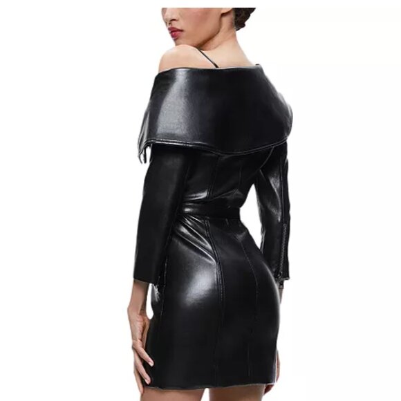 Alice and Olivia Miara Faux Leather Asymmetric Moto Dress Size 6 - Picture 2 of 5